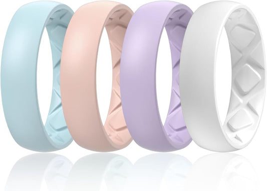 Egnaro Women's Bridal Rings Sets, 6mm Wide, 2mm Thick, Silicone Wedding Rubber Band with Half Size, Inner Arc Ergonomic Breathable Design