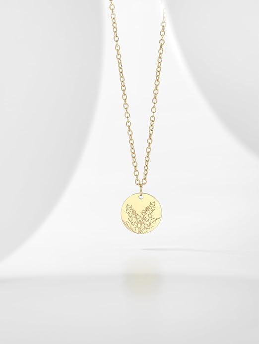 Birth Flower Necklace, 14K Gold Plated Floral Pendant Necklaces for Women, Simple Dainty Birth Month Flower Necklace, Birthday Jewelry for Women - 12 Month
