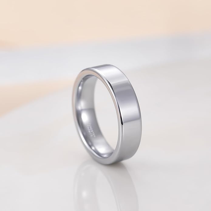 TRUMIUM 2mm 4mm 6mm Tungsten Rings for Women Men's Wedding Bands 24K Gold Plated Beveled Edges Flat High Polished Comfort Fit Size 5-14