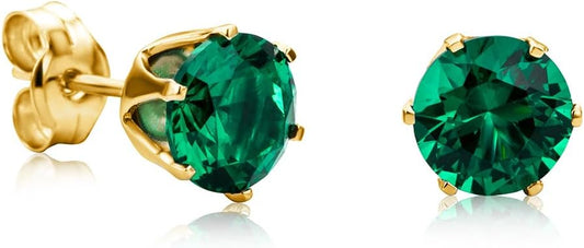 Round 14K Gold Earrings for Women in Solid 14K White Gold 585/14K Yellow Gold 585 with Ruby/Sapphire/Zirconia/Emerald Gemstones, Stud Earrings For Women,Women's Jewelry Delivered in Jewelry Box