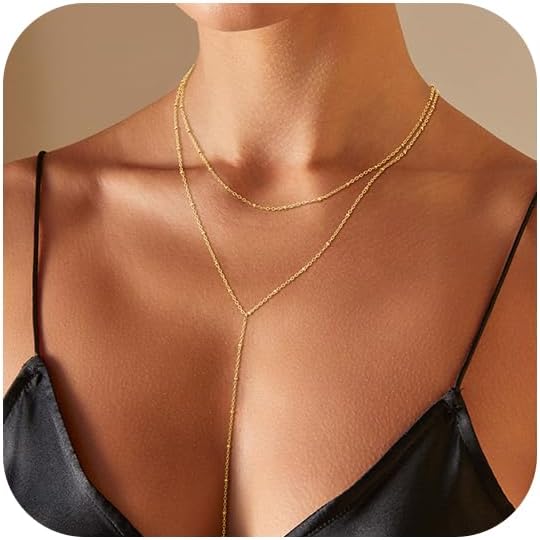 LOVELUCK Long Lariat Necklace for Women,Dainty Layered Y-Shaped Necklaces 14k Gold/Silver Plated Drop Chain Trendy Christmas Jewelry Gifts