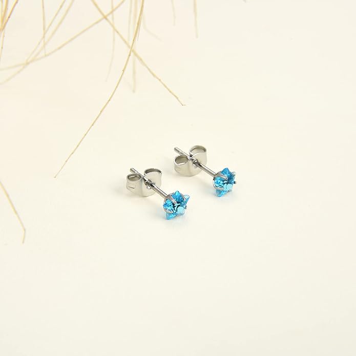 12 Pairs 18K Gold Plated Surgical Stainless Steel Stud Earrings, Star Heart Square Stud Earring for Women, Cubic Zirconia Birthstone Stud Earrings Set