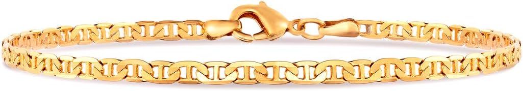 Barzel 18K Gold Plated Flat Marina Link Anklet for Women - Made In Brazil (11, Inches)
