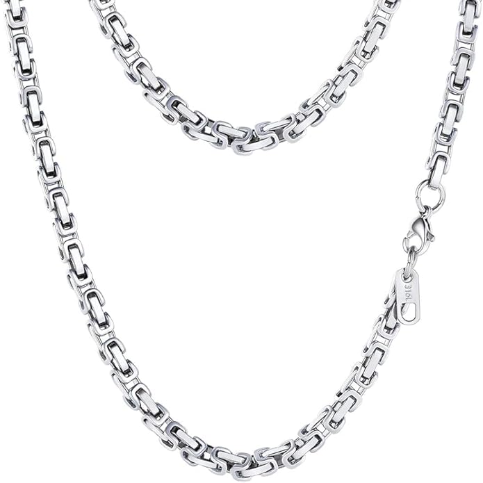PROSTEEL 4MM/6MM/8MM Stainless Steel Necklace for Men Women, Stylish and Cool, Byzantine Chain Black Gold Silver Tone, 18-30 Inches, Come Gift Box