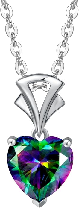 AGVANA Christmas Gifts 14K White Gold Gemstone Pendant with Sterling Silver Chain 8mm Heart Birthstone Necklace for Women Fine Jewelry Anniversary Birthday Gifts for Women Mom Wife Girlfriend Her