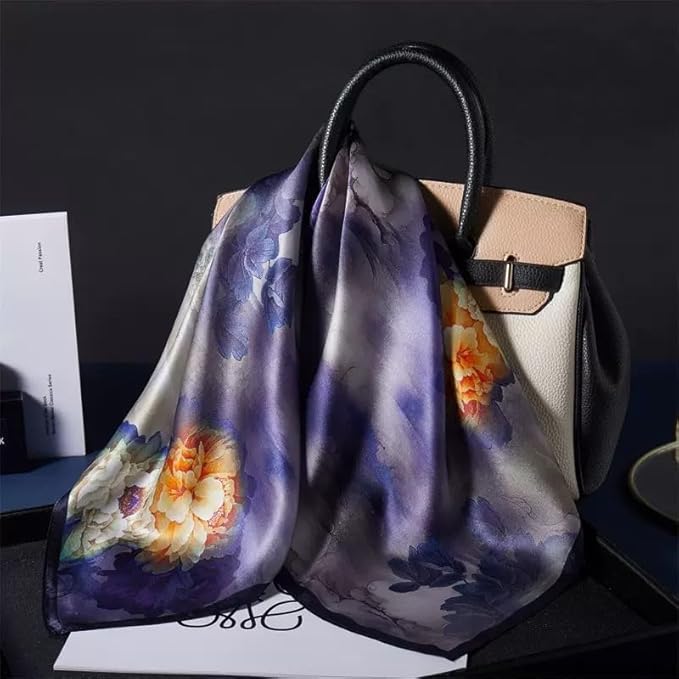 ANDANTINO 100% Mulberry Silk Square Scarf for Hair-25.6" X25.6'' Women Men Natural Silk Neckerchief Digital Printed Headscarf