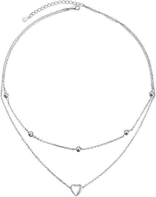 Layered Necklaces for Women S925 Sterling Silver Chokers Necklace for Women Circle/Heart/Double Circle/Cross/Star/Evil Eye Necklace Handmade Bead Necklaces Adjustable