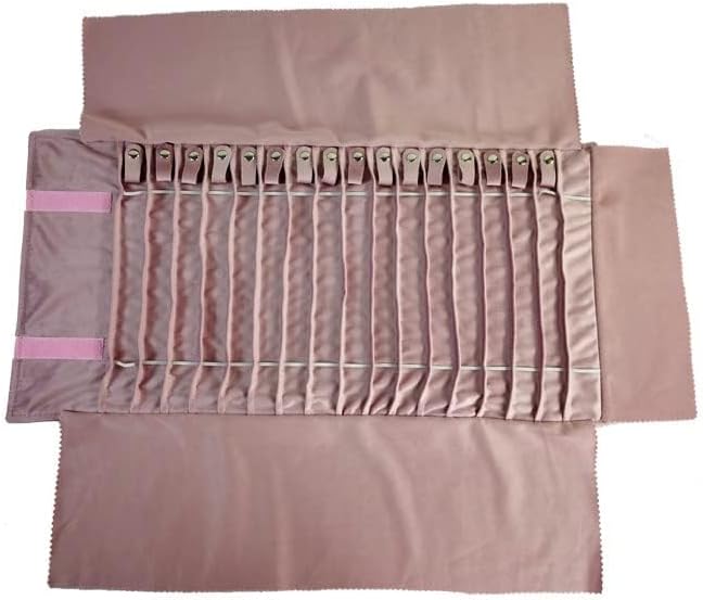 SCIKHEFT Portable Jewelry Roll Untangled Secure Necklace Travel Storage Bag Displays Holder 16 Chain (Embroidery Pink Velvet)