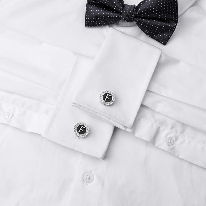 HAWSON A-Z Initial Cufflinks for Men and Women with Clear Crystal, Gold Silver Color Rasied Letter A-Z Cuff Links for French Shirt, Gift for Normal and Business Wearing