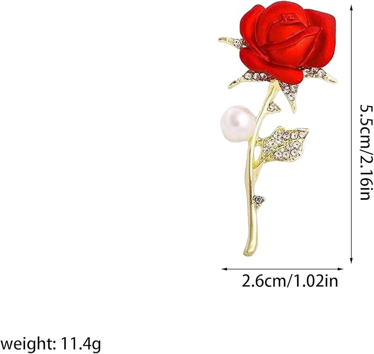 Just Follow Red Rose Flower Brooch with Rhinestones Sparkling Floral Pin for Women Vintage Blazer Jacket Dress Hat Scarf Accessory