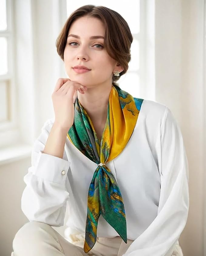 ANDANTINO 100% Mulberry Silk Square Scarf for Hair-25.6" X25.6'' Women Men Natural Silk Neckerchief Digital Printed Headscarf