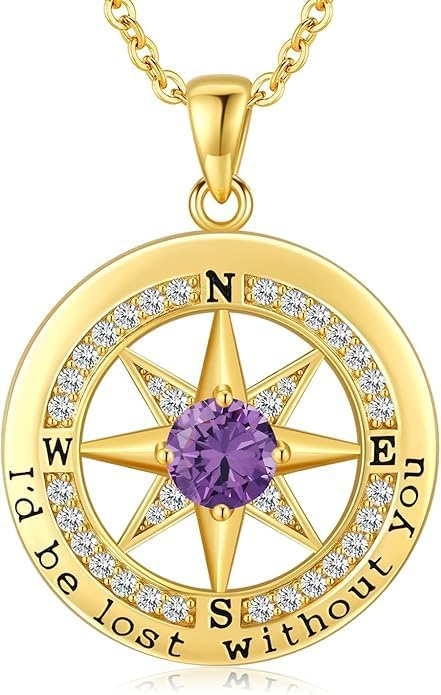 Compass Necklace for Women Wife Girlfriend Mom Daughter Gifts S925 Silver Jewelry For Anniversary Rose Gold Gifts For Birthday Christmas Mothers Valentines Day 12 Birthstones