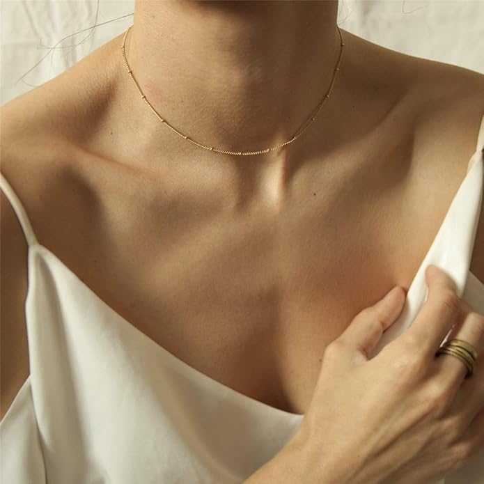Turandoss Dainty Layered Choker Necklace, Handmade Y Pendant Necklace Multilayer Bar Disc Necklace Adjustable Layering Choker Necklaces for Women