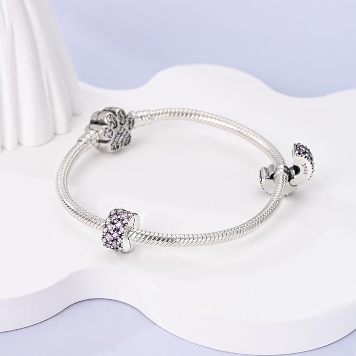 Parmuz Clip Spacer Charm for Bracelet 925 Sterling Silver Pave Cubic Zirconia Lock Stopper Bead Star Moon Evil Eye Jewelry Charm for Woman