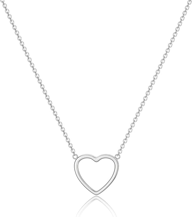 Tewiky Cute Heart Necklace Tiny 14k Gold Heart Pendant Choker Necklaces Small Gold Love Open Heart Chain Necklace for Women Dainty Gold Necklace Gifts for Her