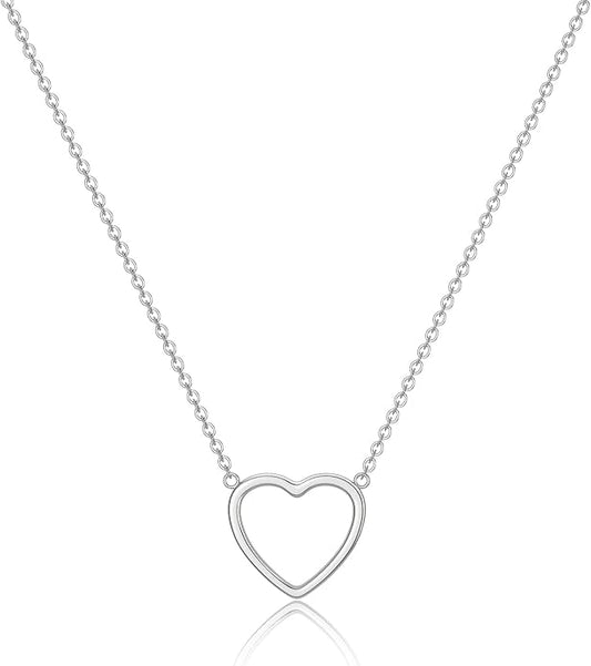 Tewiky Cute Heart Necklace Tiny 14k Gold Heart Pendant Choker Necklaces Small Gold Love Open Heart Chain Necklace for Women Dainty Gold Necklace Gifts for Her