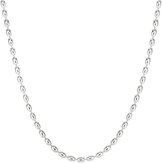 Savlano 925 Sterling Silver Oval Rice Bead Strand Chain Necklace For Women - Made in Italy Comes With a Gift Box