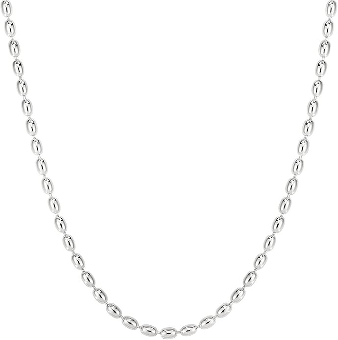 Savlano 925 Sterling Silver Oval Rice Bead Strand Chain Necklace For Women - Made in Italy Comes With a Gift Box
