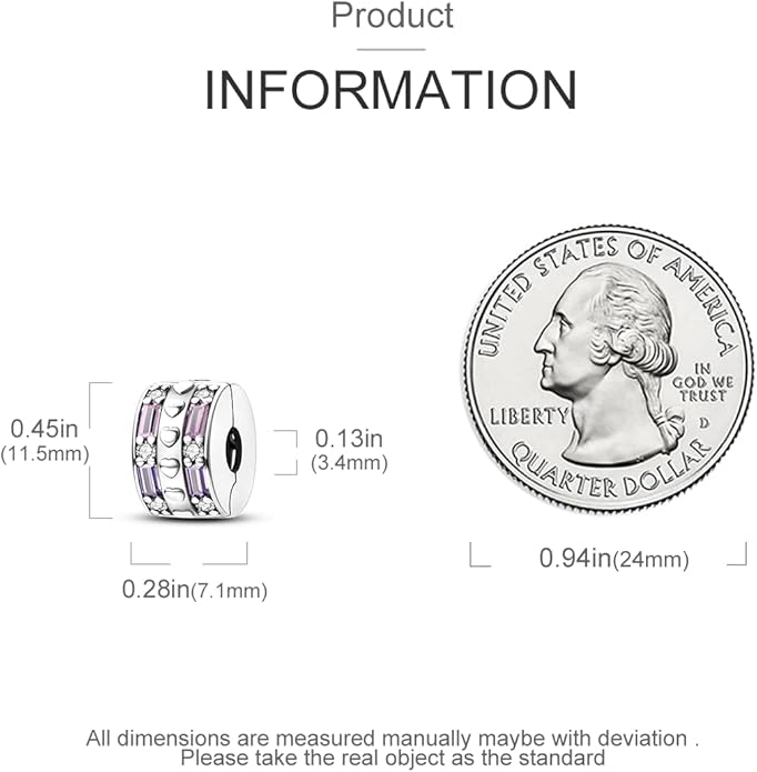 Parmuz Clip Spacer Charm for Bracelet 925 Sterling Silver Pave Cubic Zirconia Lock Stopper Bead Star Moon Evil Eye Jewelry Charm for Woman