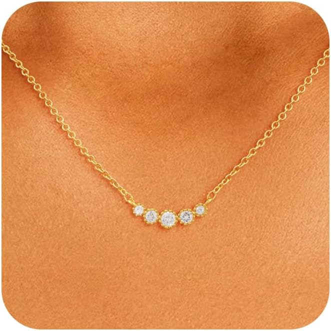 Cubic Zirconia Necklace, Dainty 14k Gold Plated Diamond Necklaces For Women Choker Necklace Simple Gold Plated CZ Jewelry Necklaces for Women Trendy Gifts