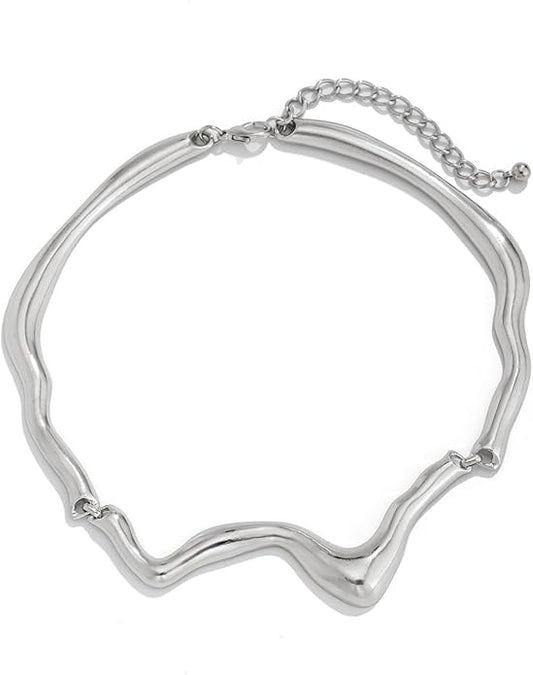 Punk Dripping Water-drop Choker Necklace for Women,Thick Drippy Chain Liquid Metal Collar Necklace Rocker Hip-hop Necklace Cool Metallic Unique Funky Statament Grunge Jewelry