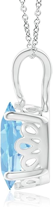 Angara Natural Aquamarine Solitaire Pendant for Women | Vintage in 14K Solid Gold/Platinum With 18" Chain | March Birthday, Anniversary, Gemstone Jewelry Gift