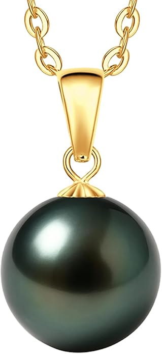 Genuine Tahitian Black Pearl Necklace for Women, 9-12mm AAAAA Handpicked Natural Black Pearl Pendant with 18K White Gold Plated Sterling Silver Chain, Luxury Jewelry Birthday Gifts for Wife, Women, Mother, Girlfriend, Anniversary, Valentines, Mothers Day