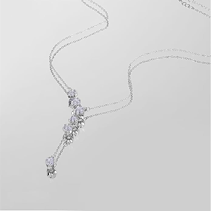 Irregular Y2k Long Y-shaped Necklace with Zircon Inlaid Sparkling Brick Tassel Pendant Double-Layer Chain High-end Fashion Accessory Women's