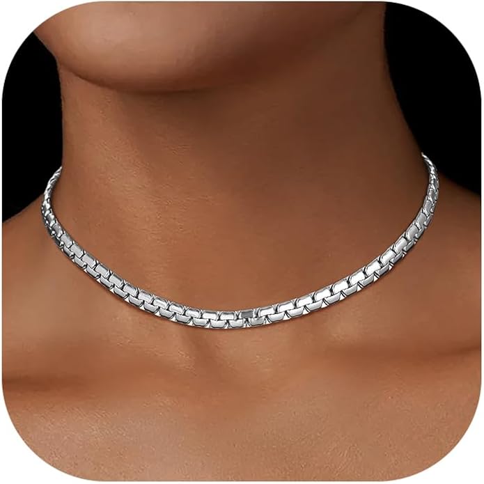 Richsteel Stainless Steel Mens Flat Link Chain Necklace, Black/Gold/Steel Chain for men, 2mm/4mm/6mm Width, No Tarnish & Hypoallergenic Hip Hop Jewelry, 18"-30" Length