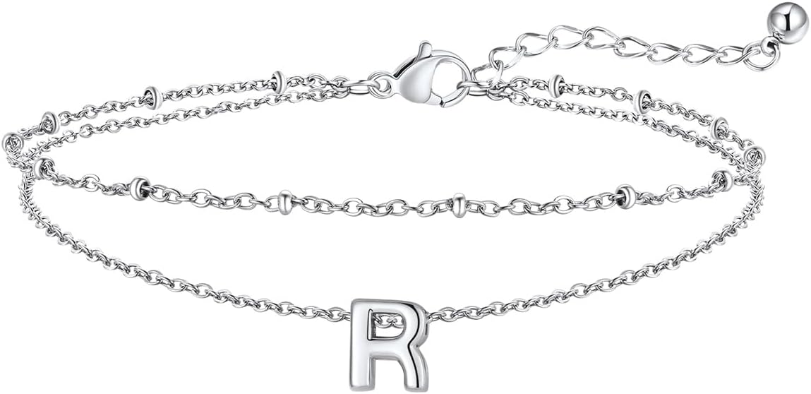 FaithHeart Initial Ankle Bracelets for Women, Waterproof 14k Gold Plated Initial Anklets Non Tarnish Stainless Steel Layered Anklet Summer Beach Foot Jewelry