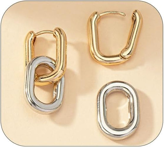 Mixed Metal Earrings for Women Two Tone Hoop Trendy Small Cute Dainty Everyday Jewelry Gift