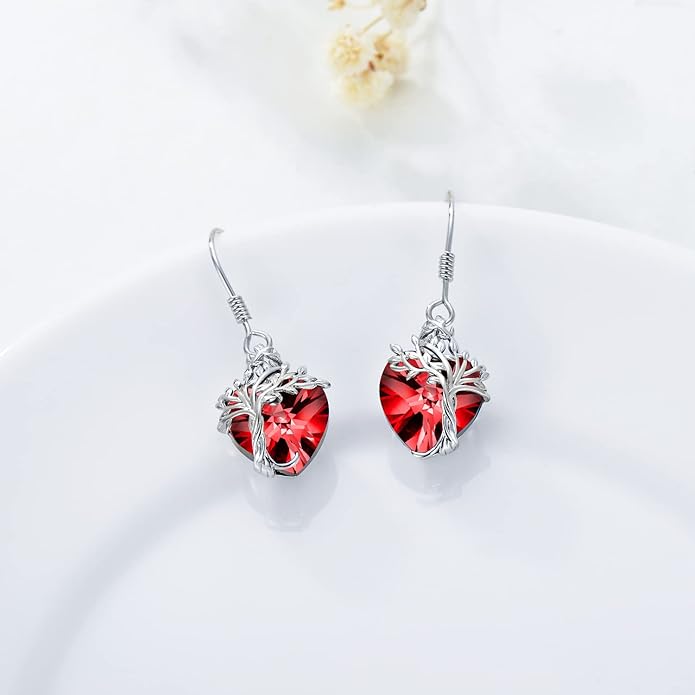 TOUPOP Tree of Life Earrings 925 Sterling Silver Family Tree Dangle Drop Earrings Crystal Jewelry Birthday Christmas Gifts for Women Her