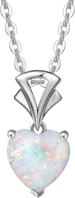 AGVANA Christmas Gifts 14K White Gold Gemstone Pendant with Sterling Silver Chain 8mm Heart Birthstone Necklace for Women Fine Jewelry Anniversary Birthday Gifts for Women Mom Wife Girlfriend Her