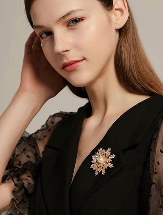 14K Gold Handmade Snowflake Brooch, Adorned with Natural Pearls and Moissanite, Sophisticated Women's Jewelry, Perfect Birthday and Special Occasion Gift