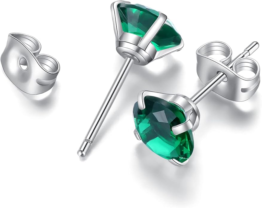6 Pairs Stud Earrings Set, Hypoallergenic Cubic Zirconia Earrings 316L Stainless Steel CZ Earrings 3-8mm
