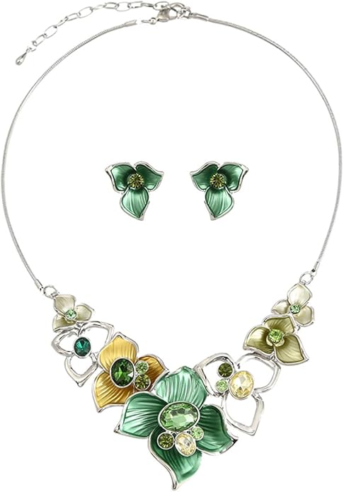 Vintage Chunky Statement Jewelry Set Retro Leaf Floral Geometric Bohemian Boho Bib Necklace Earring Set Fashion Costume Jewelry for Women Girls Wedding Party Prom Unique Gift