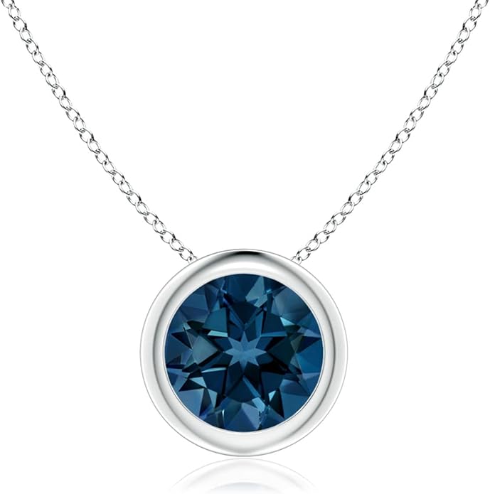 Angara Natural London Blue Topaz Solitaire Pendant for Women | Round Blue Topaz Solitaire Pendant Necklace in 14K Solid Gold/Silver/Platinum | December Birthday, Gemstone Jewellery Gift