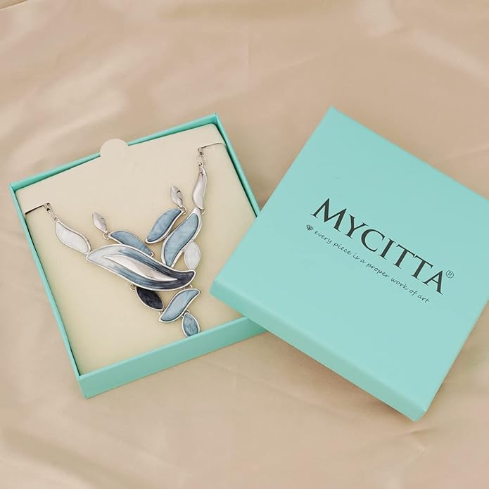 Vintage Chunky Statement Jewelry Set Retro Leaf Floral Geometric Bohemian Boho Bib Necklace Earring Set Fashion Costume Jewelry for Women Girls Wedding Party Prom Unique Gift