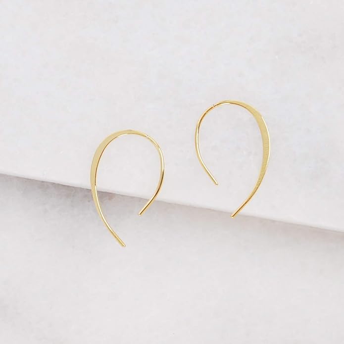 Upside Down Hoop Earrings - Hypoallergenic Lightweight Wire Needle Drop Dangle Threader Hoops for Women, Safe for Sensitive Ears - Plated in 925 Sterling Silver or 18k Gold