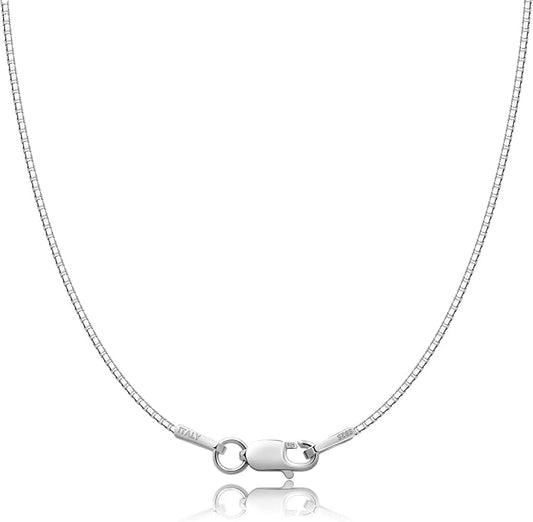 ASHINE 925 Sterling Silver Box Chain Necklace for Women, 1mm 0.8mm Italian Chains, Dainty & Sturdy Necklace with Silver Polishing Cloth Available in 16-36 Inch