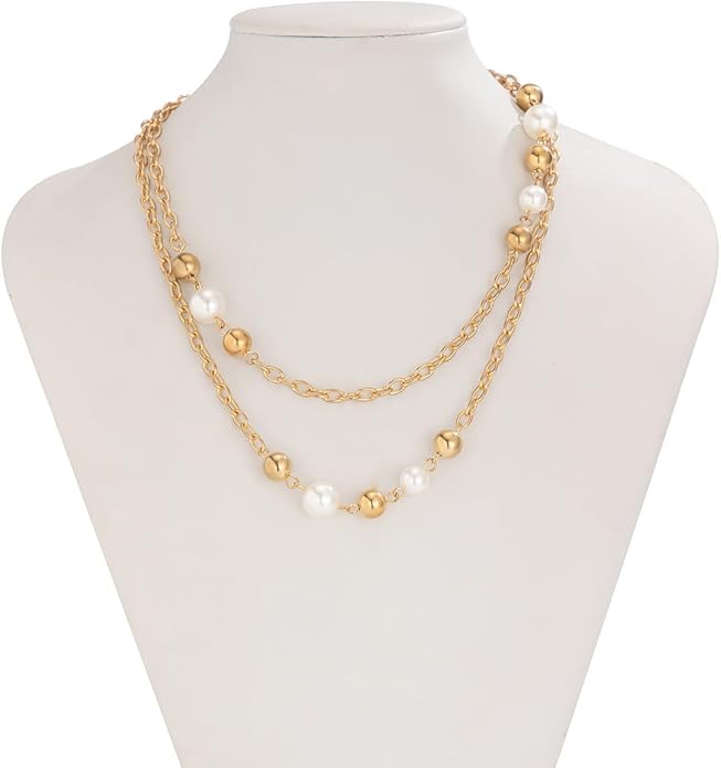 Long Pearl Necklaces for Women Pearl Long Chain Necklace Dainty Gold And Long Pearl Necklaces Layered Pearl Necklace Statement Sweater Strand Chain Jewelry