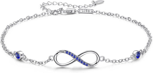 MEDWISE Womens Infinity Anklet Bracelet 925 Sterling Silver Endless Love Symbol Ankle Bracelet Adjustable Plus Size Large Bracelet Gifts for her Mother’s Day Gifts