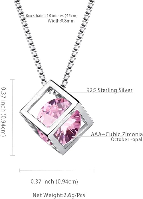 Aurora Tears Birthstone Necklace/Earring 925 Sterling Silver Women Cross/3D Cube/Cresent Moon Birth Stone Jewelry Mens Birthday Gift Anniversary Present