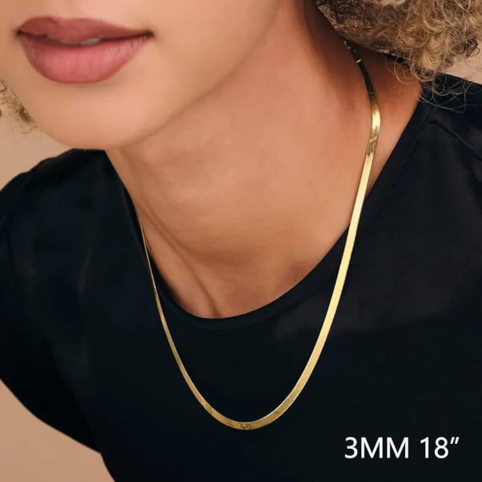 DEARMAY 14K Gold Plated Necklaces for Women, Dainty Gold Herringbone Choker Necklace Thin Layered Snake Chain Jewelry for Gifts