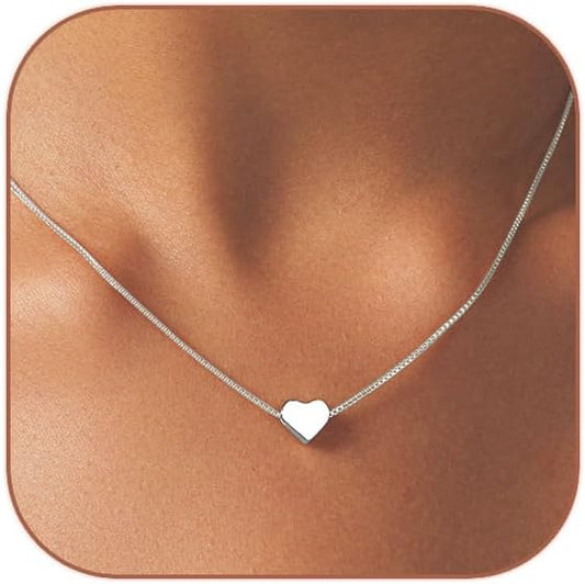 Cute Heart Necklace Dainty 18k Gold Plated Tiny Heart Pendant Choker Necklaces Small Gold Love Open Heart Chain Necklace for Women Simple Gold Necklace for Women Trendy Jewelry