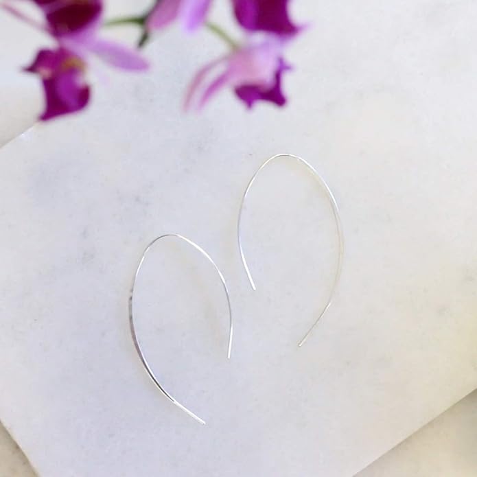 Upside Down Hoop Earrings - Hypoallergenic Lightweight Wire Needle Drop Dangle Threader Hoops for Women, Safe for Sensitive Ears - Plated in 925 Sterling Silver or 18k Gold