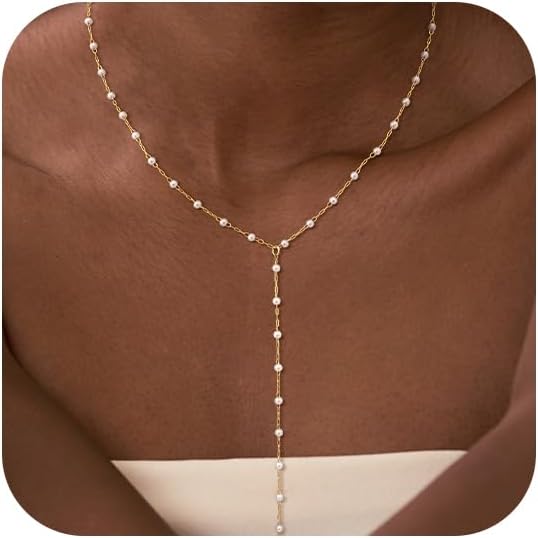 LOVELUCK Long Lariat Necklace for Women,Dainty Layered Y-Shaped Necklaces 14k Gold/Silver Plated Drop Chain Trendy Christmas Jewelry Gifts
