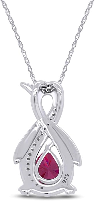 Infinity Penguin Pendant Necklace for Women, 14K Gold Over Sterling Silver with Pear & Round Cut Simulated Birthstone & White Diamond Accents, Dainty Animal Jewelry Gift with 18" Chain
