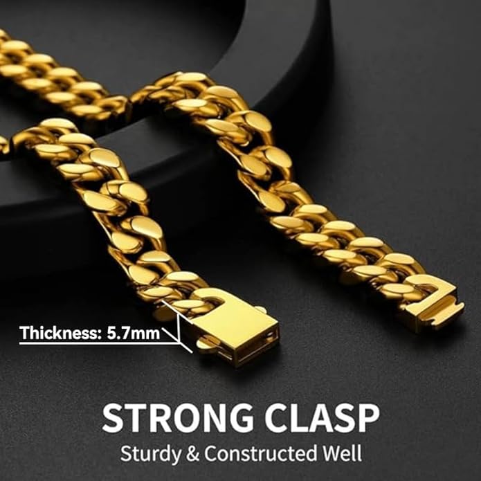 ChainsHouse Stainless Steel Mens Cuban Link Chain, Black/ 18K Gold Plated Miami Cuban Chain Necklace, 5mm/7mm/9mm/12mm/14mm Width, No Tarnish& Durable Hip Hop Mens Jewelry, 18"-30", Send Gift Box