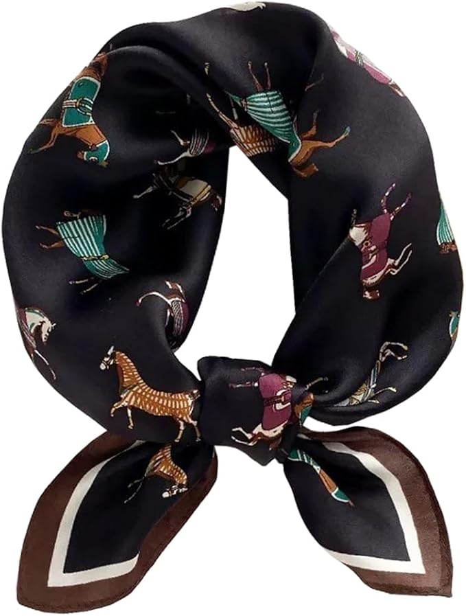 ANDANTINO 100% Pure Mulberry Silk Small Square Scarves -21'' x 21''- Digital Printed Neckerchief –Women Men Lightweight Scarf